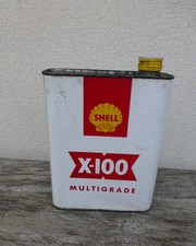 ancien bidon SHELL X-100 MULTIGRADE HUILE MOTEUR OIL CAN DECO GARAGE AUTOMOBILIA
