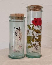 Lot de Deux Pots Décoratifs pour Cuisine - Dessin Arlequin et Fleurs Rouges