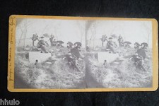 STB054 Groupe de Tissinois parapluie Suisse vintage ancien photo STEREO amateur