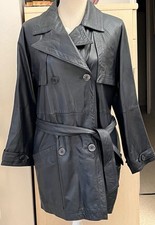 SUPERBE CABAN VESTE 3/4 FEMME CERRUTI 1881 T40/42 BEAU CUIR MARINE FONCE Croisé