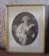 GRAVURE GREUZE Nº 12 SOUS VERRE ANCIEN ENCADREMENT BOIS DORÉ 56 x 45