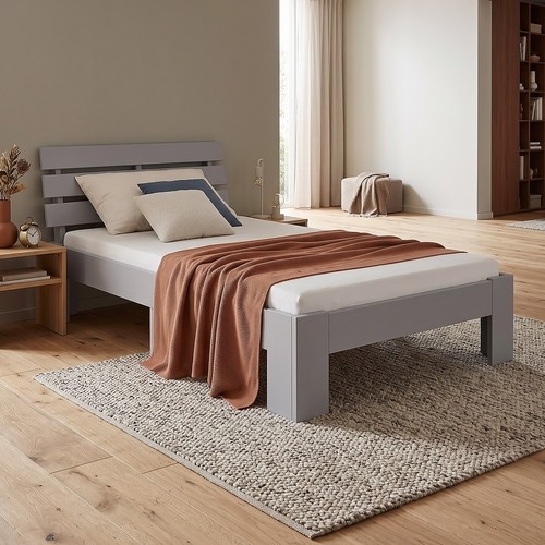 Lit 90x200 bois massif gris - en,