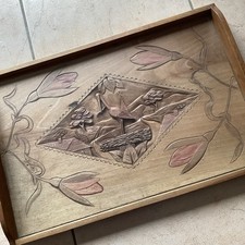 Superbe Plateau En Noyer Sculpté Nid De Cigogne Alsace 