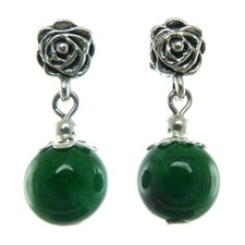 Boucles D'oreilles femme Pendantes ethnique rose en argent tibétain pierre verte