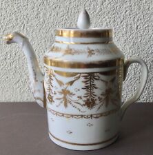 THÉIÈRE LITRON en PORCELAINE dure de PARIS . XIXeme. OR . Empire , restauration