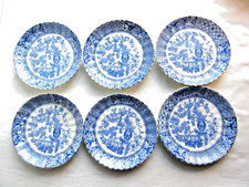 6 soucoupes modèle Dentelle de Lunéville en bleu, version anglaise signée Blairs