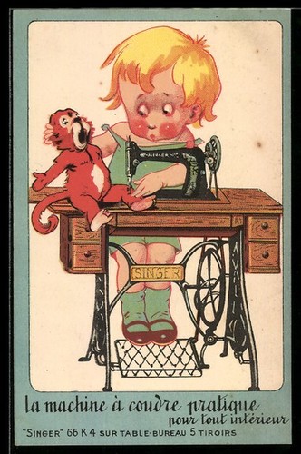 Carte postale fille coud - , sa