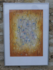 Composition abstraite technique mixte sur papier signee C Polet 2009