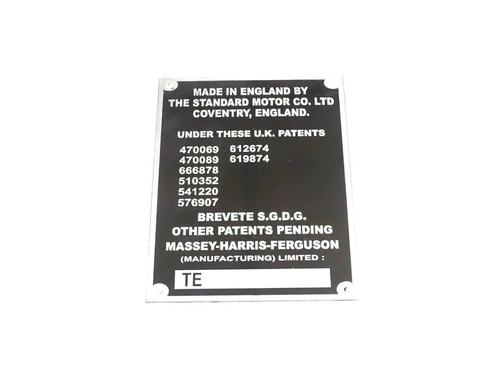 Données plaque pour massey - plaque,