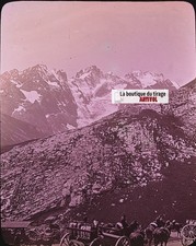 Chaîne de la Meije, photo J. Moulin, plaque verre, couleur, positif 8,5x10 cm