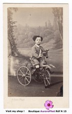 ENFANT SUR UN TRICYCLE CHEVAL, JOUET, TOY, HORSE, CDV KEN à PARIS, 1870  -N15