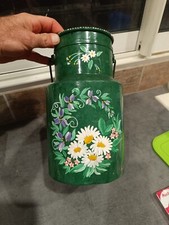 Ancien Pot A Lait En Aluminium Peint  Main Déco Jardin Champêtre Fleur Vintage 