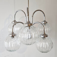 LUSTRE PLAFONNIER VINTAGE 1970 6 BOULES VERRE & ACIER CHROME 70S RETRO ANNEES 70