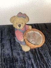 Ancienne peluche et chiffon Jouet vintage Ourson avec son Petit panier en osier