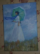 Tableau shabby chic la dame a l'ombrelle