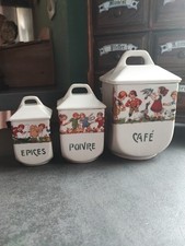 RARE 3 POTS A EPICES/ Cuisine FAIENCE DECOR ENFANTS  Jouant AN 20