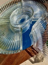 Plateau miroir vintage en verre et bois