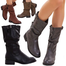 Bottes Femme Biker Motocycliste En Cuir Synthétique Casual Boucle Neuf 991