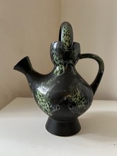 Pichet gargoulette en céramique noir effet coulure vintage Vallauris 1970 ?
