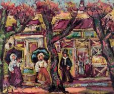 Henry Maurice D'Anty. Huile sur toile. Paysage urbain avec des gens, ca 1960