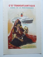 ANCIENNE AFFICHE COMPAGNIE GENERALE TRANSATLANTIQUE PAQUEBOT " VILLE DE TUNIS "