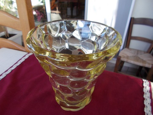 Vase verre jaune signé - jaune,,