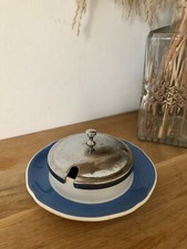 Vintage pot bleu avec couvercle en métal argenté faïence Villeroy & Boch