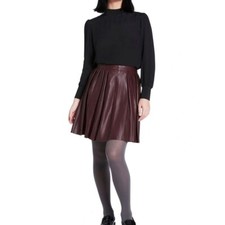 LeatherViz Cuir Bordeaux Jupes, Chic Ressort Peau D'Agneau Plissé Mini Jupe