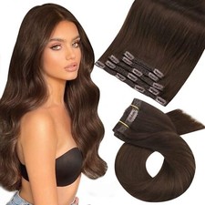Extension Cheveux Naturel Clip Marron Foncé Remy Humain Extension a Clip Chev...