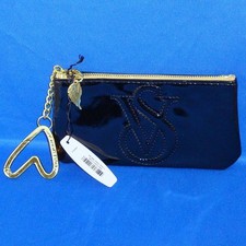 Victoria's Secret - Black Faux Patent Clutch w/ Gold Heart Clip & Wing Charm