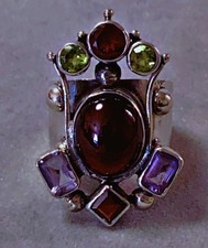 Superbe ancienne Bague argent grenat péridot améthystes naturels taille 51