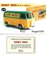 DINKY TOYS Fiche + Certificat PEUGEOT D3A Dinky Toys 25 B Atlas