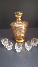 Service à liqueur vintage verre et dorure 1 Carafe + 5 Verres