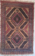 Tapis D'orient 136x84 Cm Semi Ancien Laine Fait Main Vers 1970 Decor géométrique