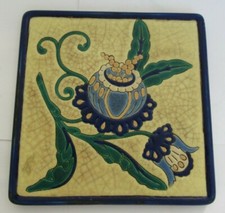 Dessous de plat Art Déco Fleur Bleue et Jaune- 20.5cm- Emaux de Longwy - Superbe