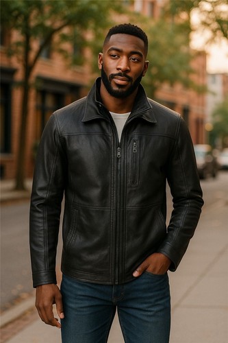 Veste cuir classique noire - en,