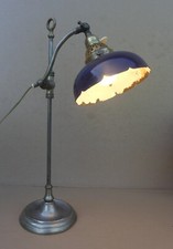 Ancienne lampe de bureau articulée MONIX ? col de cygne abat-jour émaillé bleu