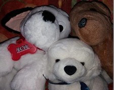 3 peluches chien blanc marron 101 dalmatiens 23,18 et 26 cm