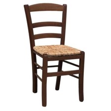 Chaise En Bois Paysanne Noyer Foncé Avec Assise En Paille De Riz