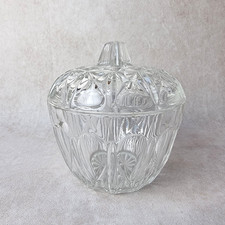 Sucrier Ancien en Verre Pressé – Motif Géométrique - Bonbonnière Ancienne