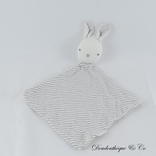 Doudou plat lapin OBAIBI rayures grises fonds blanc losange 32 cm (DOU*)