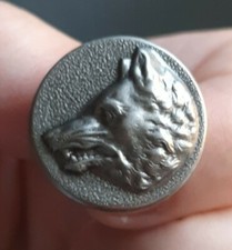 L02F09 tête de loup argenté D22mm bouton de vénerie de chasse d'uniforme 