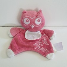 Doudou Plat Chouette Hibou Rose DMC Neuf avec Bavoir à Broder (SOS Doudou)