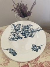ANCIENNE  ASSIETTE PLATE TERRE DE FER HB&cie DECOR OISEAU  FLEURS