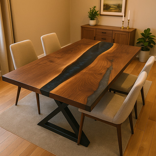 Table époxy noire bois - table, en