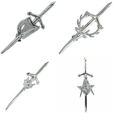 Chardon Broche Kilt Divers Finition Chrome 10.2cm Pins Tête de Cerf Harpe