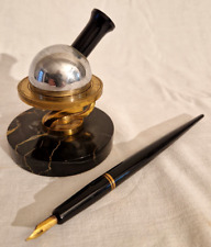 Presse papier Encrier Dumay Sphero Météore Bronze Marbre Porte Plume 18k or 