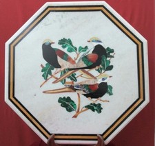 14 " Marbre Centre Table Top Incrustation Oiseaux Pietra Dura D Pour Décor
