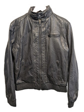 Blouson cuir noir Hi-Gear style café racer avec capuche taille S #16c