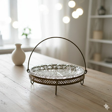 Superbe Serviteur de Table Vintage Années 60 – Verre Pressé et Métal Argenté